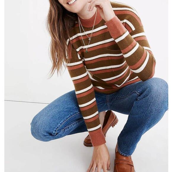 Madewell Redmond Mockneck Pocket Sweater in Stripe - Picture 1 of 8